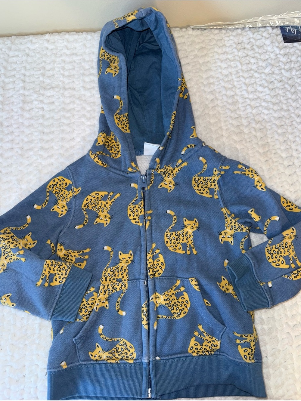 Kids Blue Zip Hoodie with Yellow Leopard Print